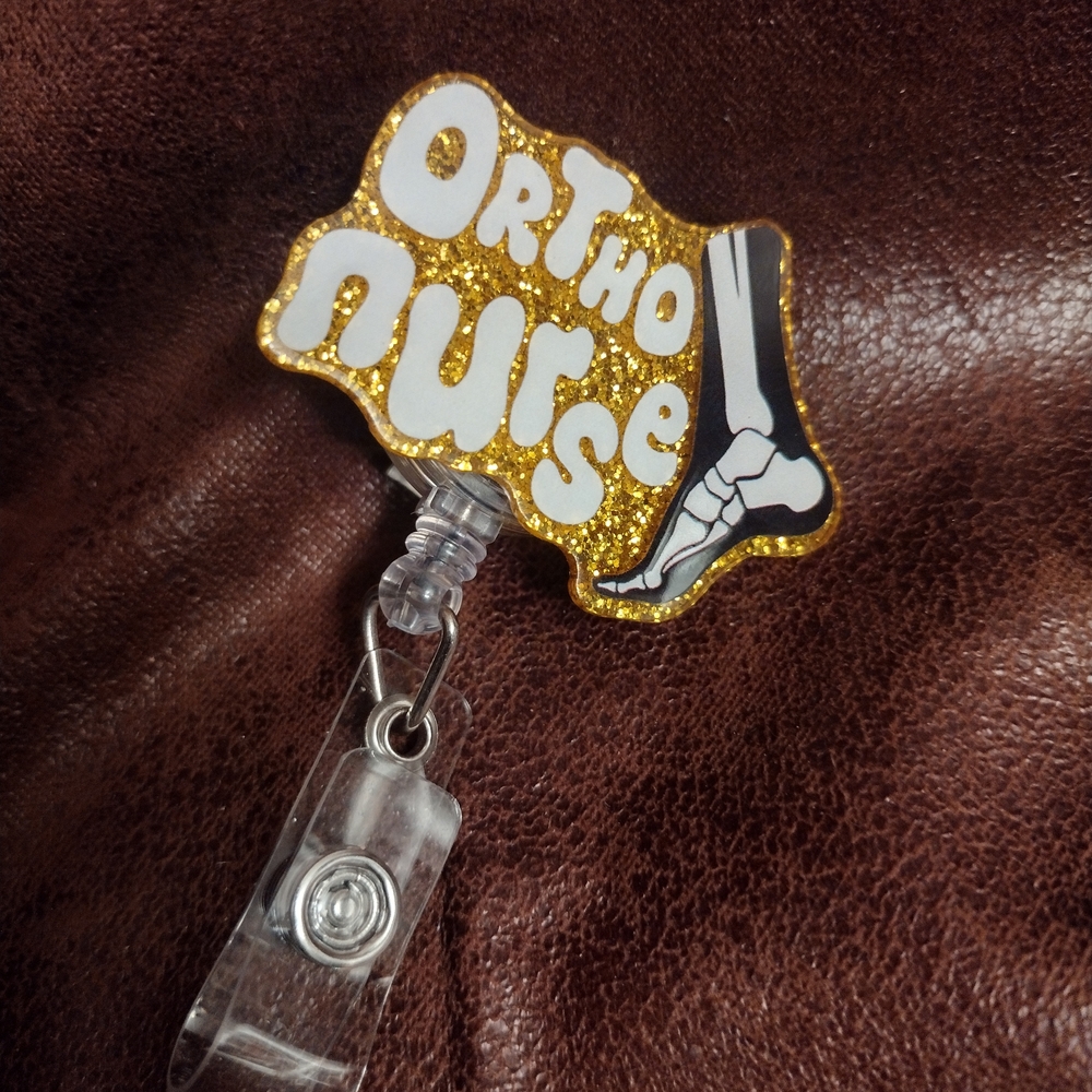 Gold Glitter Ortho Nurse Badge Reel
